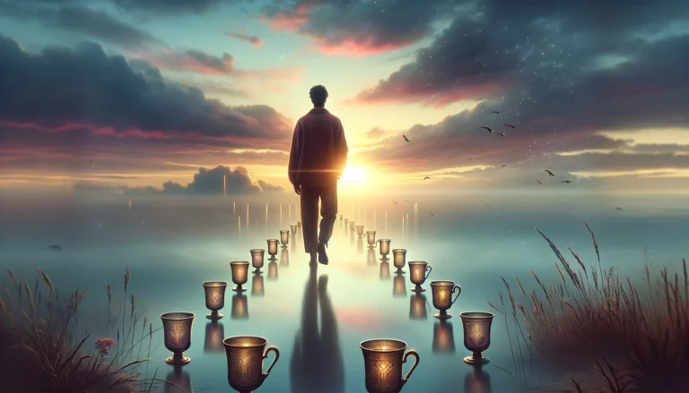 "Illustration portraying a solitary journey of self-discovery and personal growth, symbolizing the departure from past relationships or emotional attachments to pursue authenticity and fulfillment in love."