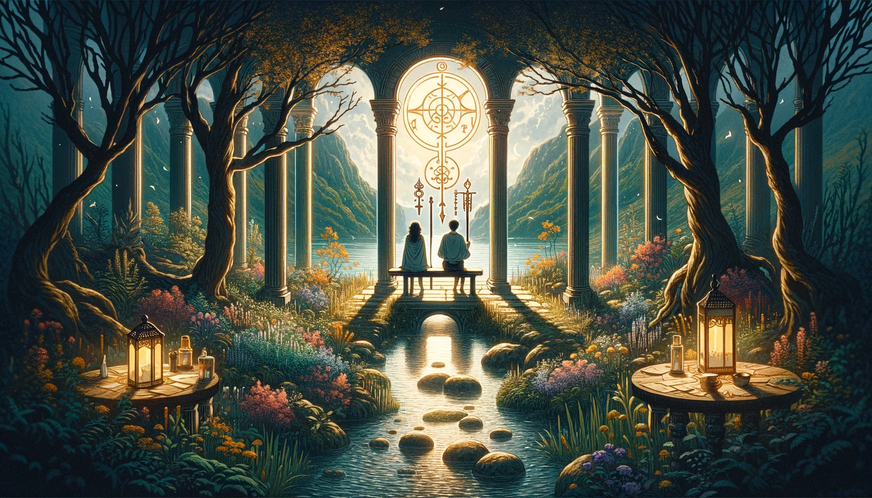 "An illustration representing rest, contemplation, and the need for emotional healing within the context of love and relationships, set in a serene and tranquil environment that fosters introspection and emotional recovery."