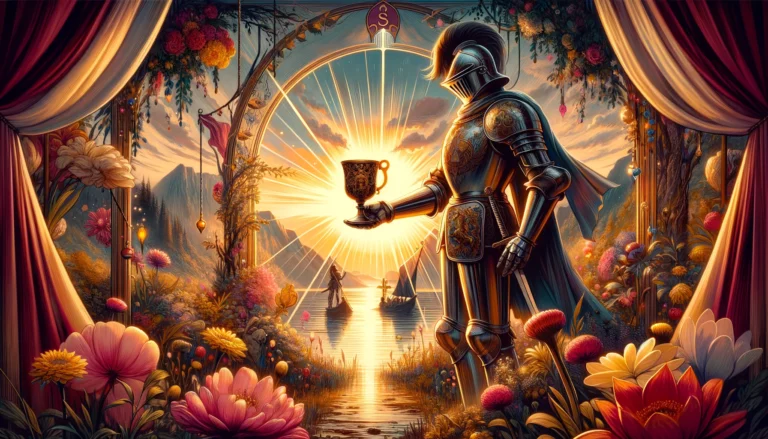 "Illustration representing a decisive moment with elements of romance and creativity, suggesting a positive response to an offer or invitation."