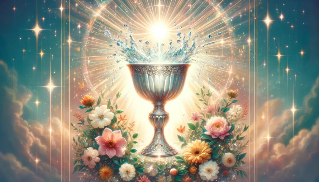  "An image symbolizing new emotional beginnings, overflowing love and joy, and the potential for deep emotional fulfillment. It depicts a nurturing energy associated with the Tarot card, highlighting its connection to love, happiness, and the start of a fulfilling emotional journey."