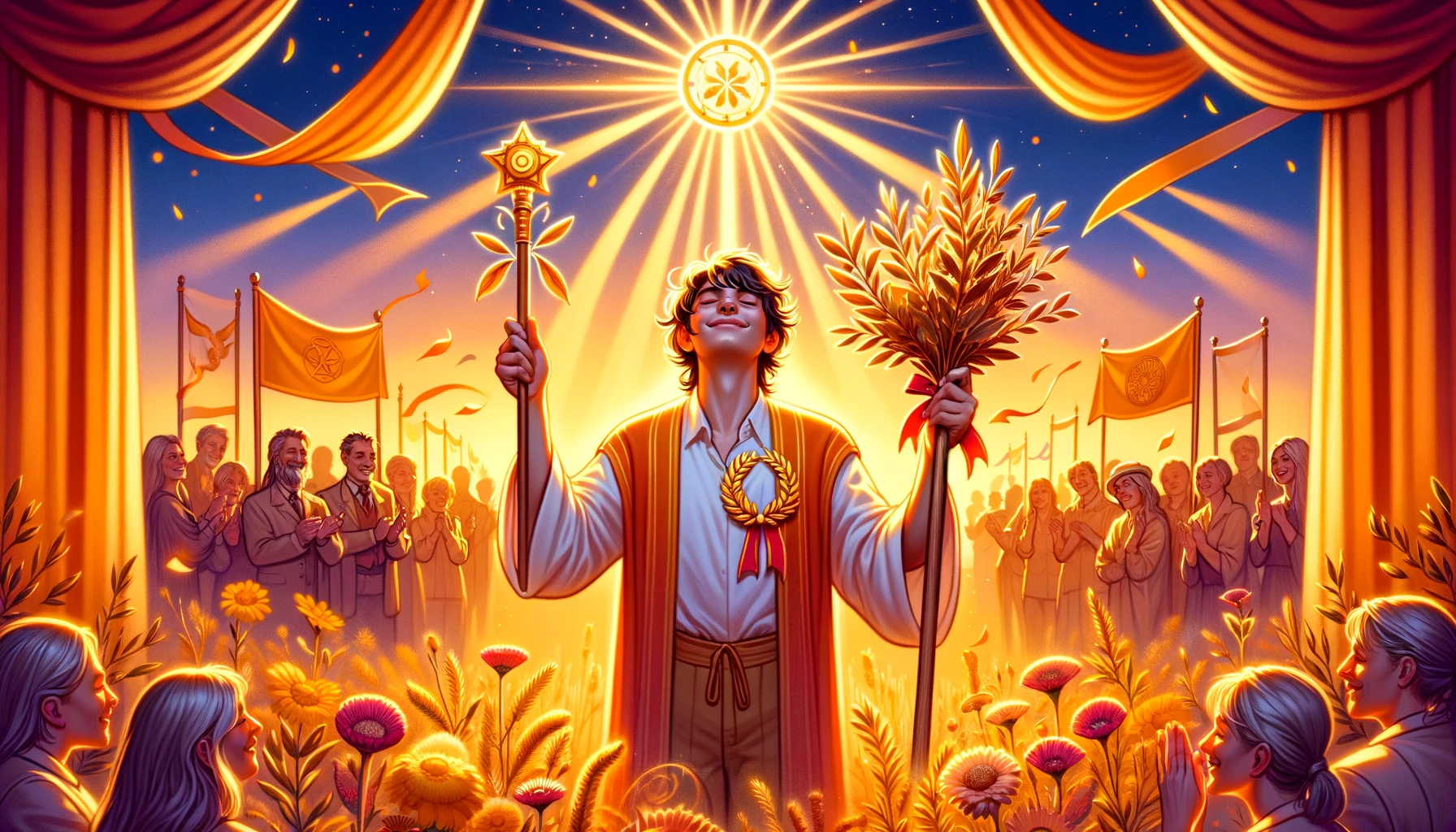 An image portraying an individual in a moment of personal triumph, exuding joy and satisfaction. The person is surrounded by a bright and uplifting backdrop, symbolizing the sense of achievement and positive reinforcement from external validation. The image highlights the joy of accomplishment, the pride of recognition, and the supportive energy of communal celebration.