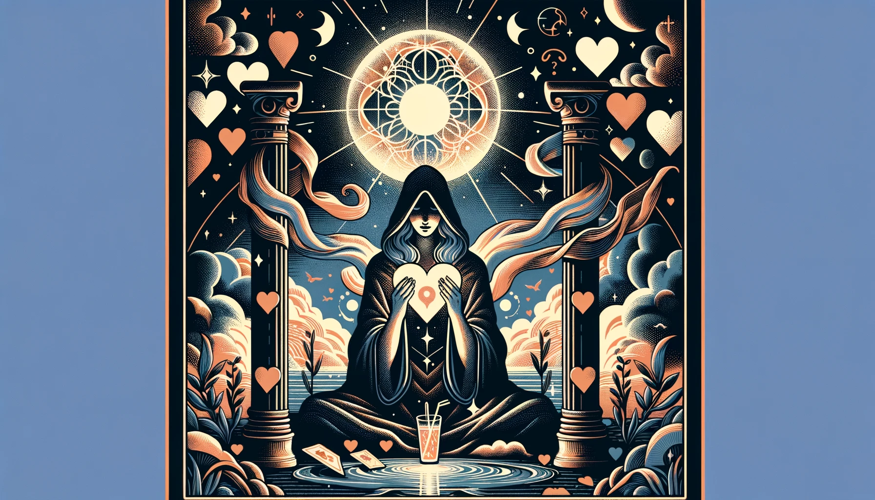 "Illustration symbolizing intuition and hidden knowledge within a relationship or love interest, representing themes of depth and mystery associated with the 'High Priestess' Tarot card."