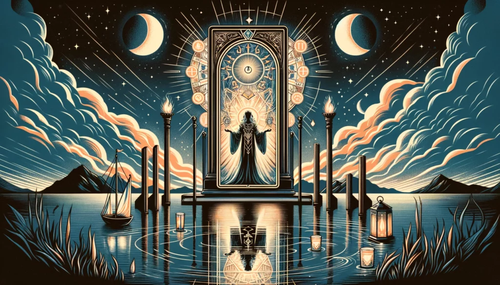 "Illustration representing the association with intuition, hidden knowledge, and deeper truths, featuring symbolic elements suggesting mystery and introspection."





