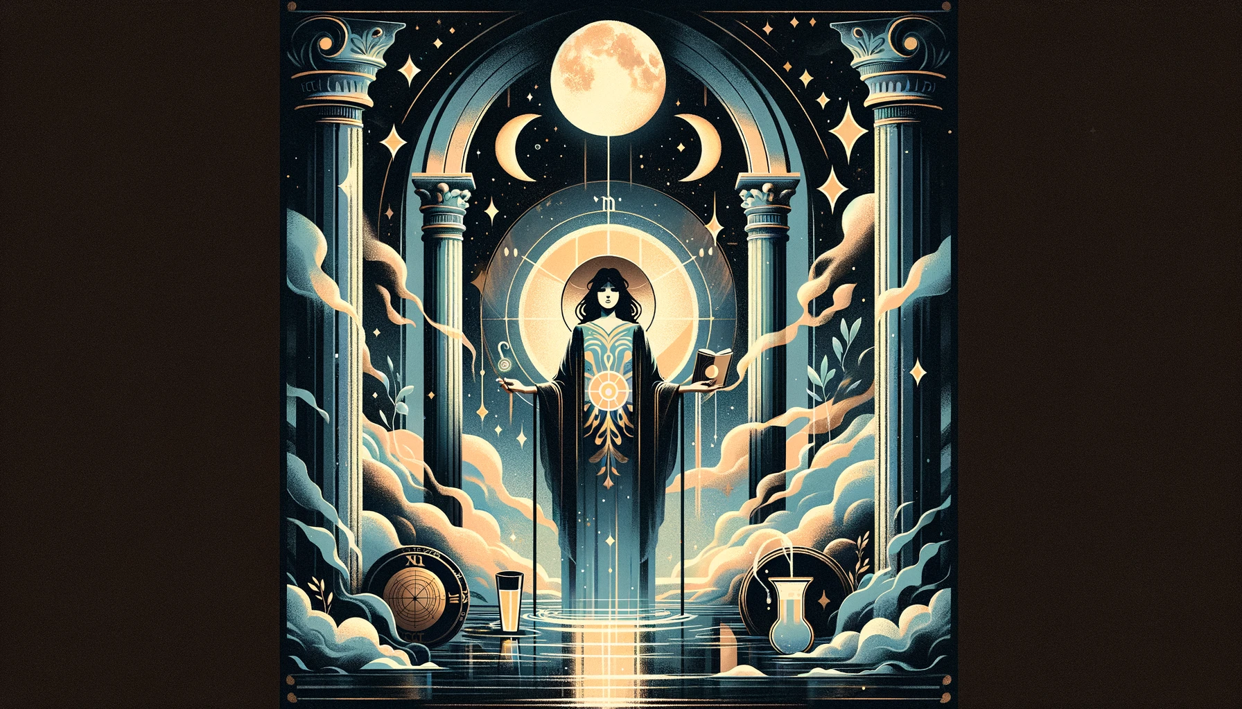 "Illustration representing the essence of intuition and the unknown, featuring symbolic elements that evoke a sense of mystery and spiritual depth."