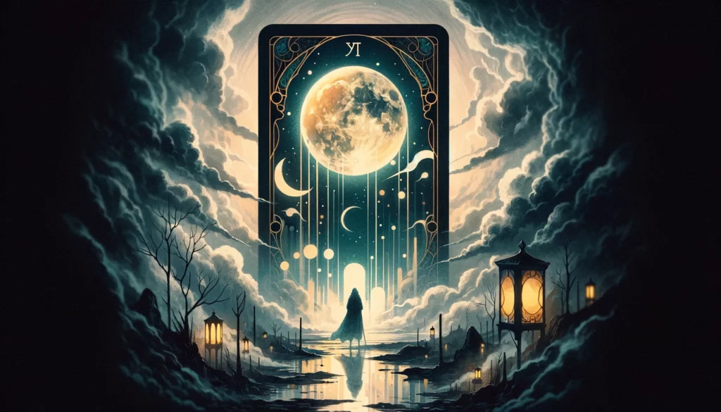  "Depiction of confusion and the quest for truth with 'The Moon' Tarot card in its reversed position. Sets an introspective tone for your article on overcoming misconceptions and reaching deeper understanding."