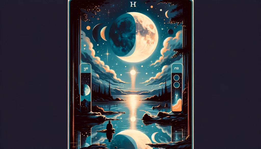  "Depiction of complexity and introspection with 'The Moon' Tarot card. Sets a curious tone for your article on Yes or No questions, emphasizing inner guidance and discovery."





