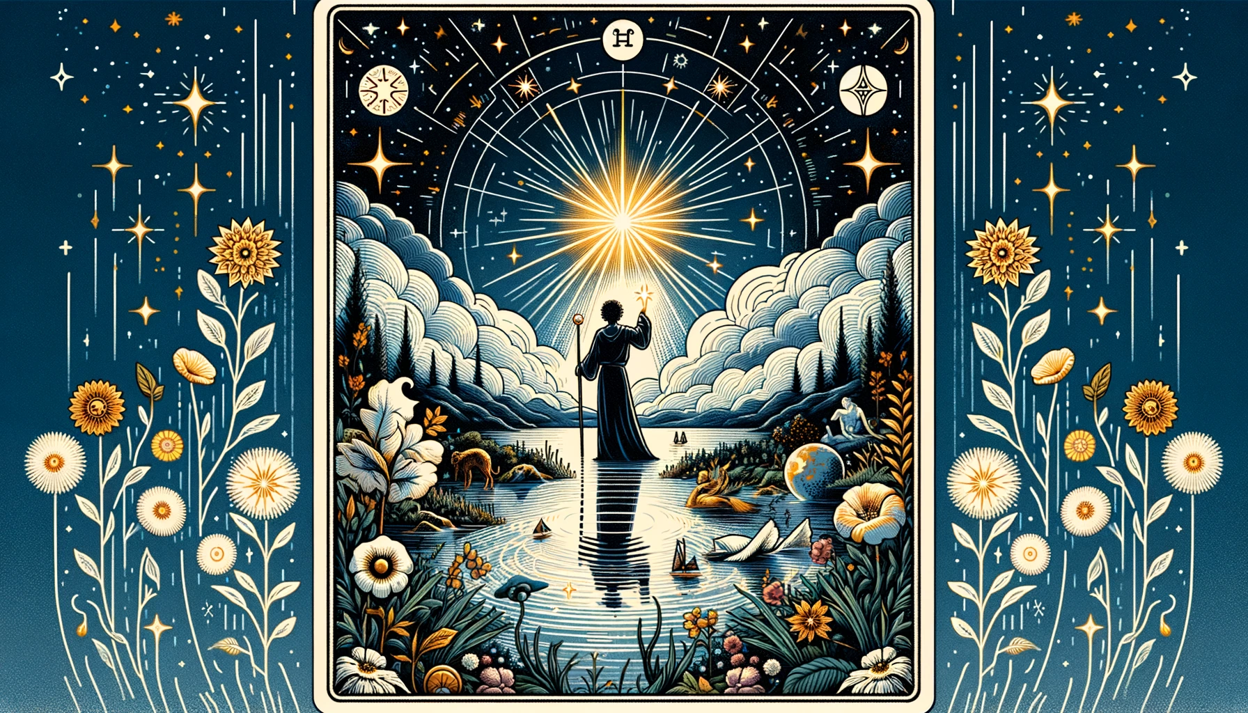 "Illustration embodying the qualities of hope, inspiration, and spiritual clarity. It sets a serene and optimistic tone for your article discussing 'The Star' Tarot card as reflecting the qualities and impact of an individual."