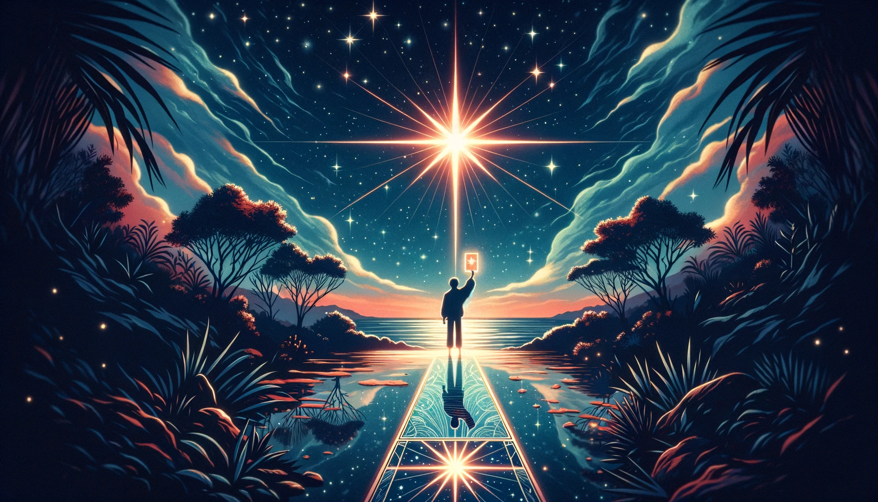 "Illustration depicting uncertainty, hidden emotions, and the complexity of relationships under the influence of 'The Moon' Tarot card. Sets an introspective and mysterious tone for your article discussing the challenges and revelations in love, highlighting the need for clear communication and understanding."