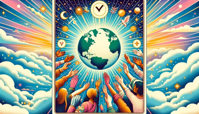 "Illustration representing affirmation, success, and the joy of reaching a milestone with 'The World' Tarot card as a 'yes' indicator in yes or no questions. Emphasizes completion, achievement, and unity symbolism."