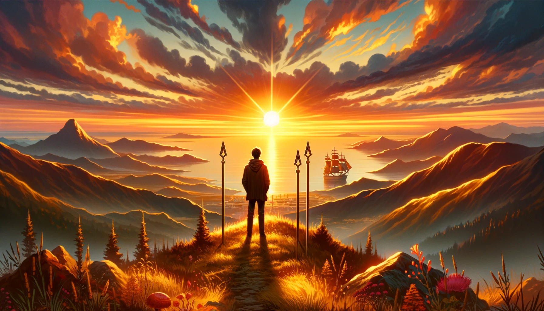 The image portrays the anticipation, exploration, and excitement of looking forward to new opportunities. It depicts someone ready to embrace new experiences, with a breathtaking sunset symbolizing hope and bright prospects ahead.