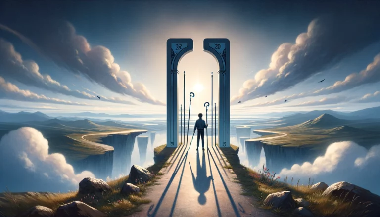 An individual stands at the edge of a precipice, their gaze fixed on the distant horizon, symbolizing anticipation and the potential for success. The image highlights the importance of thoughtful consideration in decision-making processes.