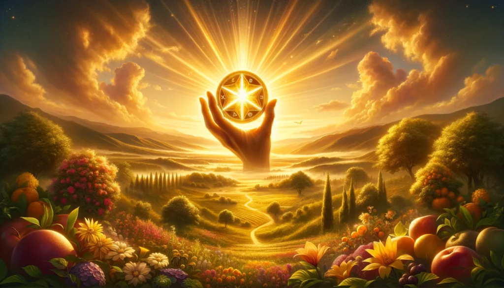 An image symbolizing the dawn of new opportunities, financial stability, and the manifestation of material wealth, evoking feelings of optimism and security.