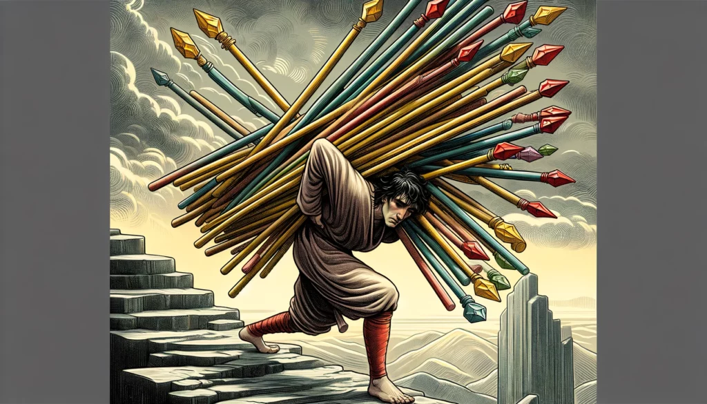 The image portrays an individual burdened with responsibilities and the challenge of managing multiple tasks. Despite overwhelming demands, the figure exhibits determination and resilience. Set against a backdrop symbolizing the uphill battle they face, the scene highlights the commendable strength it takes to carry on. The visual representation enriches the article by illustrating the individual's perseverance and resilience in the face of adversity.