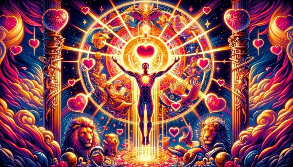 "An image representing universal harmony, achievement, and the warmth of a successful relationship, depicted with vibrant and uplifting colors to convey joy and satisfaction in love."