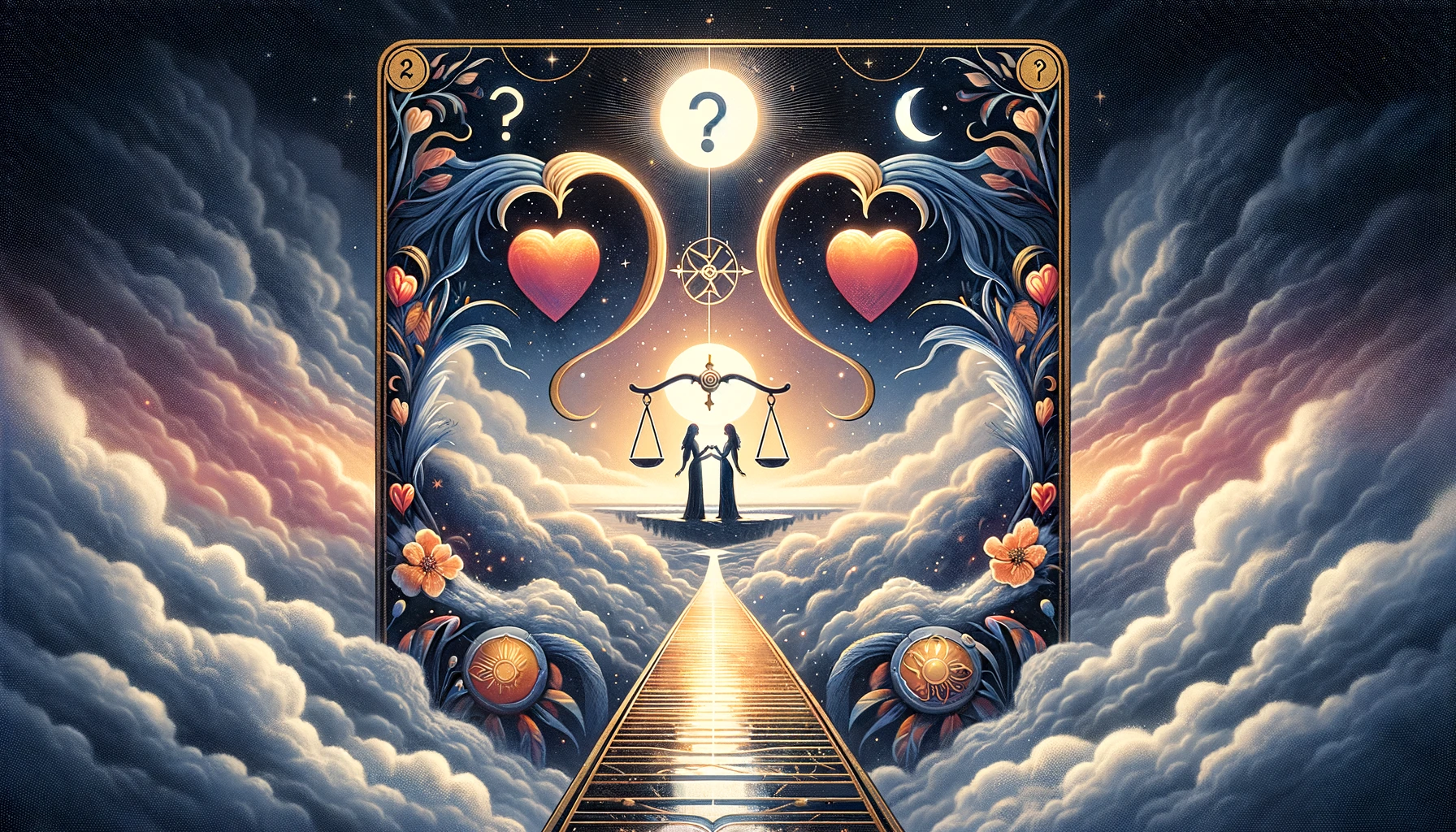 "Visual representation of the duality inherent in 'The Lovers' card, symbolizing the significance in decision-making processes and the potential for both connection and choice."