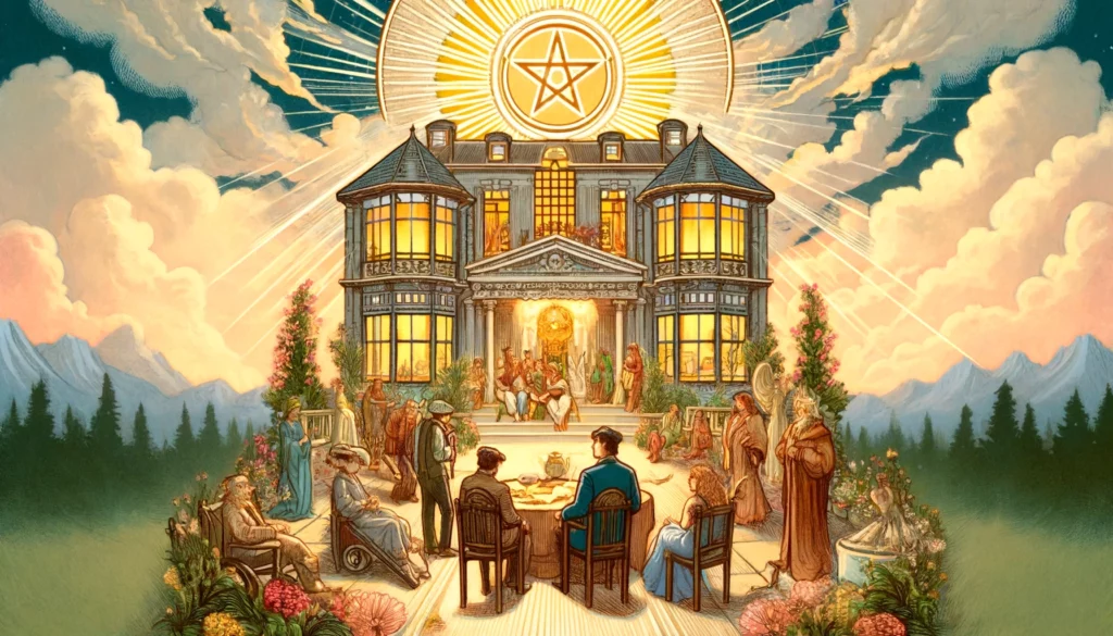 The image vividly suggests a positive, affirmative outcome, reflecting the card's themes of wealth, legacy, and long-term success. It emphasizes the positive aspects of wealth accumulation, family harmony, and the successful culmination of efforts, set against a backdrop that evokes a sense of security and abundance. The visualization conveys a feeling of prosperity and contentment, symbolizing the fulfillment of aspirations and the attainment of enduring success.