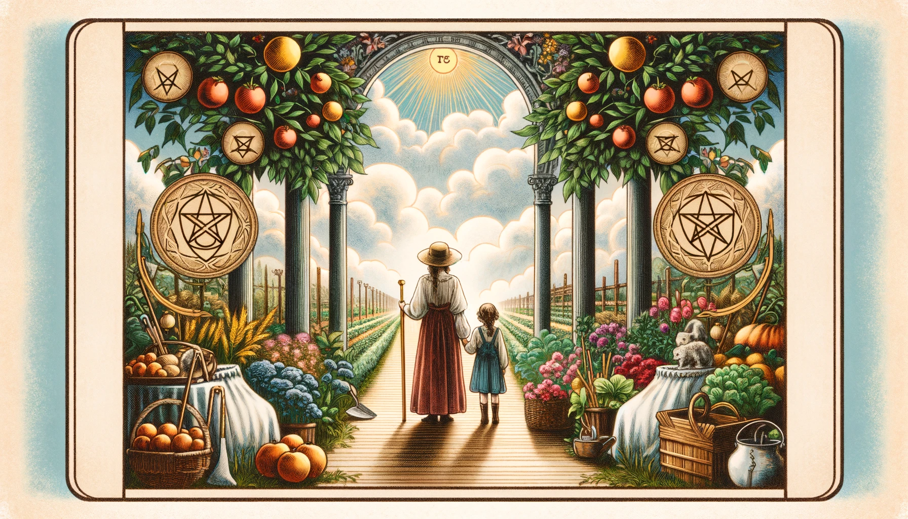 The image beautifully encapsulates an individual who embodies abundance, security, and a strong sense of community and family values. They are surrounded by symbols of prosperity and continuity, reflecting their deep roots in tradition and the wealth of experience and resources at their disposal. This visualization emphasizes themes of legacy, the richness of living a life built on solid foundations, and the importance of nurturing and preserving familial and community bonds.