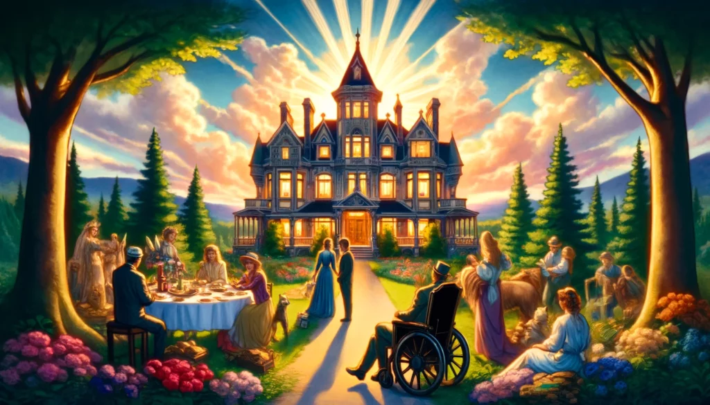 The image vividly embodies ultimate success and fulfillment within a family or community context. It depicts a scene where long-term goals have been realized, and a stable foundation for the future has been established. The visualization highlights the themes of prosperity, legacy, and the contentment that comes from building something lasting and meaningful. It is set against a backdrop that radiates a sense of accomplishment and joy, with imagery suggesting abundance, harmony, and the celebration of shared achievements.